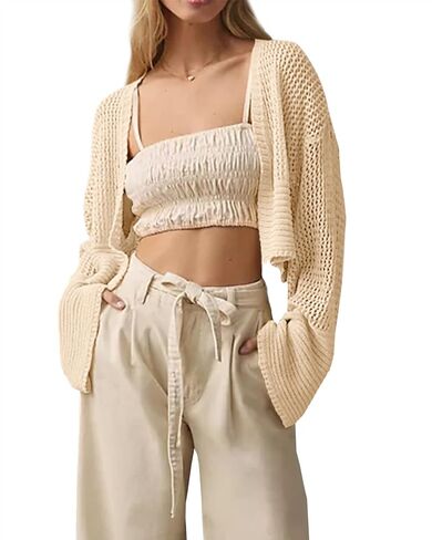 Bigeoosh Cropped Cardigan Sweaters for Women Kimonos Boho Lightweight Summer Open Front Knit Cardigan Outerwear in Saudi Arabia