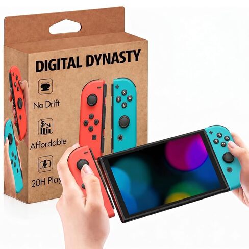 Digital Dynasty Joy-Con (L/R) متوافق مع وحدة تحكم Nintendo Switch - وحدة تحكم لاسلكية لنظام Nintendo Switch، Lite، OLED - دعم الاهتزاز المزدوج، استشعار الحركة، الاستيقاظ، لقطة الشاشة (الأحمر والأزرق) in Kuwait