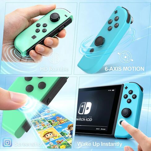 Switch Controller Replacement,Wireless Switch Remote with Hall Joystick No Drift,Support Dual Vibration,6 Axis Gyro,Motion Control,Wake up,15 Hours Playtime for Switch1,OLED,Lite,No NFC,Blue Green in Saudi Arabia