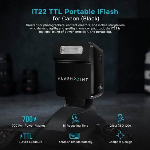Flashpoint iT22 TTL فلاش iFlash المحمول لكاميرات Canon (أسود)، Godox C in Kuwait