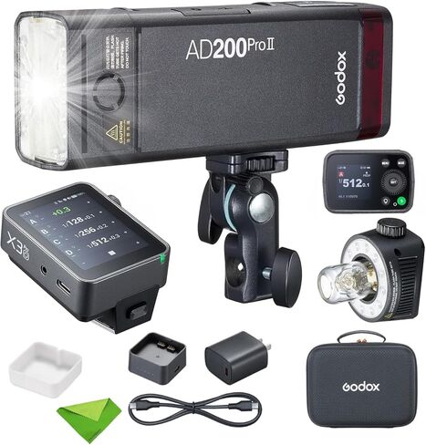 GODOX AD200 Pro II AD200ProII مع X3Pro O Trigger 200Ws 2.4G TTL Flash Strobe، 500 ومضات طاقة كاملة، وقت إعادة التدوير تقريبًا 0.01 ~ 1.8s فلاش ستروب الجيب لكاميرات Canon، Sony، Nikon، إلخ (ترقية AD200Pro) in Saudi Arabia