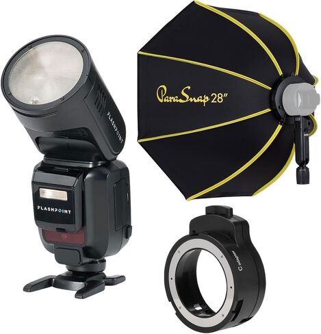 Flashpoint X100 TTL R2 على الكاميرا فلاش رأس مستدير Li-on لـ Fuji، مع توهج PS-B28K ParaSnap Octagonal Softbox (28 بوصة) in Kuwait