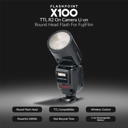 Flashpoint X100 TTL R2 على الكاميرا فلاش رأس مستدير Li-on لـ Fuji، مع توهج PS-B28K ParaSnap Octagonal Softbox (28 بوصة) in Kuwait