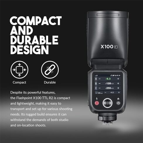 Flashpoint X100 TTL R2 على الكاميرا فلاش رأس مستدير Li-on لـ Fuji، مع توهج PS-B28K ParaSnap Octagonal Softbox (28 بوصة) in Kuwait