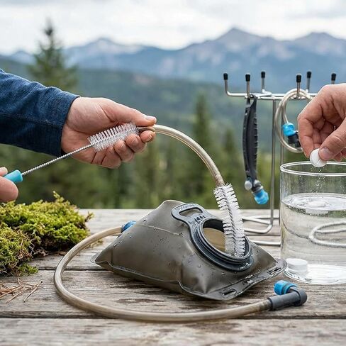 QWORK 4-Piece Hydration Bladder Cleaning Kit - Complete Backpack Reservoir Accessories Set with Brushes, Collapsible Drying Frame & Carrying Pouch in Saudi Arabia