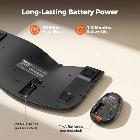 لوحة مفاتيح وماوس لاسلكي مريح من MEETION، منحني منقسم 2.4G وماوس لوحة مفاتيح بلوتوث، لوحة مفاتيح مبطنة كاملة الحجم لمسند راحة اليد، 4 ماوس DPI قابل للتعديل، متوافق مع Windows/Mac/PC/الكمبيوتر المحمول، أسود in Saudi Arabia
