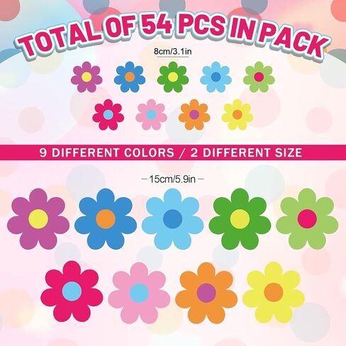 Whaline 54Pcs Flower Cut-Outs Back to School Colorful Flower Cutouts 2 Size Multicolor Floral Classroom Bulletin Board Decor with 100Pcs Glue Points for School DIY Craft Projects, 5.9in & 3.1in in Kuwait