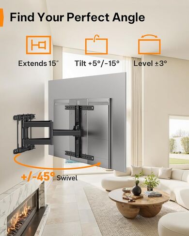 Perlegear Ultra Slim TV Wall Mount 1.1" Low Profile for 42-90" TVs, Fits 16"/24" Studs, Full Motion TV Mount Wall Bracket with Dual Articulating Arms, Swivel, Tilt, Max VESA 600x400mm, Holds 132lbs in Saudi Arabia