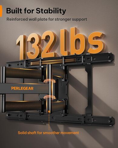 Perlegear Ultra Slim TV Wall Mount 1.1" Low Profile for 42-90" TVs, Fits 16"/24" Studs, Full Motion TV Mount Wall Bracket with Dual Articulating Arms, Swivel, Tilt, Max VESA 600x400mm, Holds 132lbs in Saudi Arabia