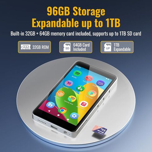 مشغل MP3 مع Spotify للأطفال، مشغل MP4 قائم على Android 14 مع متجر التطبيقات، أدوات الرقابة الأبوية، موسيقى Amazon، Libby، Audible، مشغل موسيقى 4.0 بوصة، سماعة أذن وبطاقة ذاكرة متضمنة (فضي) in Kuwait