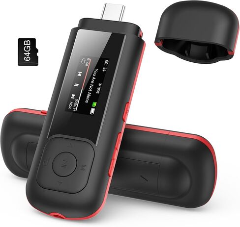AGPTEK 64GB USB C MP3 Player, A55PL 2 in 1 Type-C & USB Stick Music Player Supports Replaceable AAA Battery, FM Radio, Recording in Saudi Arabia
