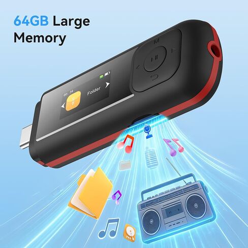 AGPTEK 64GB USB C MP3 Player, A55PL 2 in 1 Type-C & USB Stick Music Player Supports Replaceable AAA Battery, FM Radio, Recording in Saudi Arabia