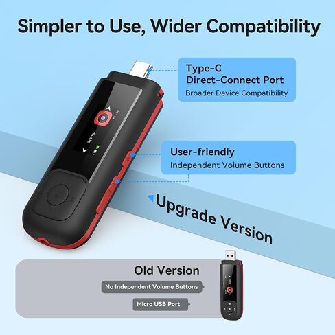 AGPTEK 64GB USB C MP3 Player, A55PL 2 in 1 Type-C & USB Stick Music Player Supports Replaceable AAA Battery, FM Radio, Recording in Saudi Arabia