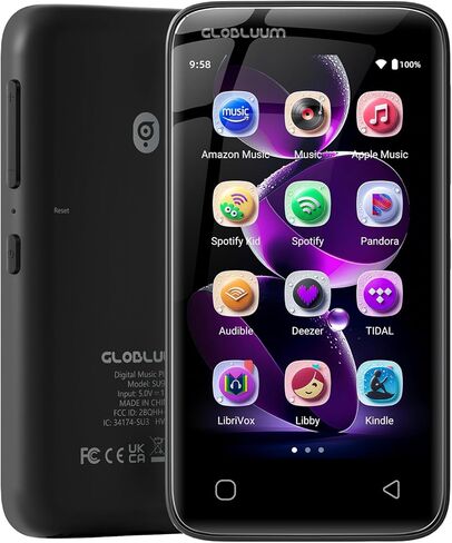160GB MP3 Player with Bluetooth 5.0 and WiFi, Music Player with Spotify, Audible, Amazon Music, Pandora, Libby, Spotify Kids, 4" Touchscreen Android MP4 Player with HiFi Sound (Glossy Black) in Saudi Arabia
