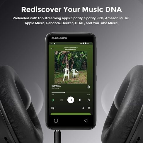 مشغل MP3 سعة 160 جيجابايت مع بلوتوث 5.0 وواي فاي، ومشغل موسيقى مع Spotify، Audible، Amazon Music، Pandora، Libby، Spotify Kids، مشغل MP4 Android بشاشة لمس 4 بوصة مع صوت HiFi (أسود لامع) in Kuwait