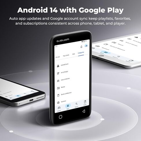 مشغل MP3 سعة 160 جيجابايت مع بلوتوث 5.0 وواي فاي، ومشغل موسيقى مع Spotify، Audible، Amazon Music، Pandora، Libby، Spotify Kids، مشغل MP4 Android بشاشة لمس 4 بوصة مع صوت HiFi (أسود لامع) in Kuwait
