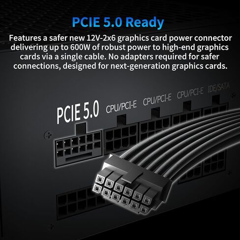 MUSETEX PC Power Supply 1000W، مزود طاقة ATX معياري كامل، ATX 3.1 وPCIE 5.0 مزود طاقة للألعاب، مكثفات رئيسية 105 درجة مئوية، مع كابل 12V-2x6، مروحة تبريد فائقة الهدوء 140 مم، PC PSU، (أسود) (MU1000) in Kuwait