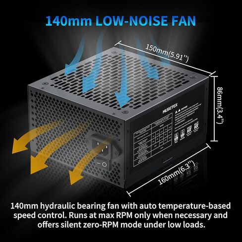 MUSETEX PC Power Supply 1000W، مزود طاقة ATX معياري كامل، ATX 3.1 وPCIE 5.0 مزود طاقة للألعاب، مكثفات رئيسية 105 درجة مئوية، مع كابل 12V-2x6، مروحة تبريد فائقة الهدوء 140 مم، PC PSU، (أسود) (MU1000) in Kuwait