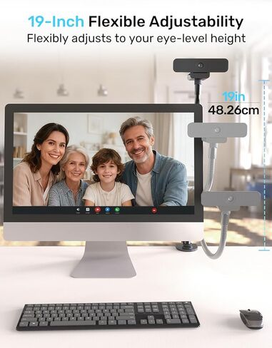 حامل كاميرا ويب مقاس 19 بوصة للمكتب، حامل كاميرا ذراع مرن معقوفة ومشبك طاولة كبير لـ Logitech BRIO 4K C920 C920s C922 C922x C925e C930 C930e C960 C615 NexiGo N60، خفيف بخيط 1/4 بوصة in Kuwait