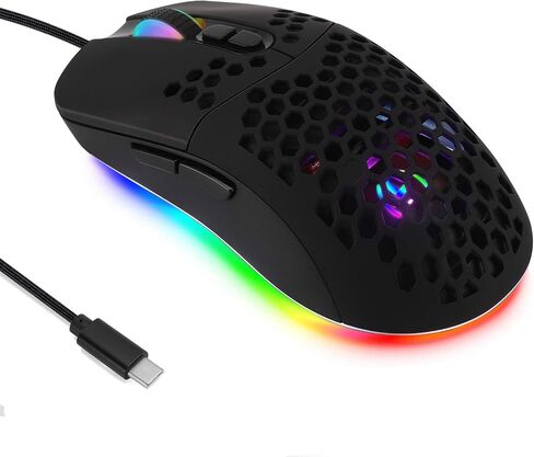 ماوس ألعاب USB C سلكي من HXMJ، قرص عسل خفيف الوزن، 7200 نقطة في البوصة، ماوس سلكي مع إضاءة خلفية RGB لأجهزة Apple MacBook أو الأجهزة اللوحية أو الكمبيوتر أو أجهزة الكمبيوتر المحمولة المزودة بمنفذ من النوع C in Saudi Arabia