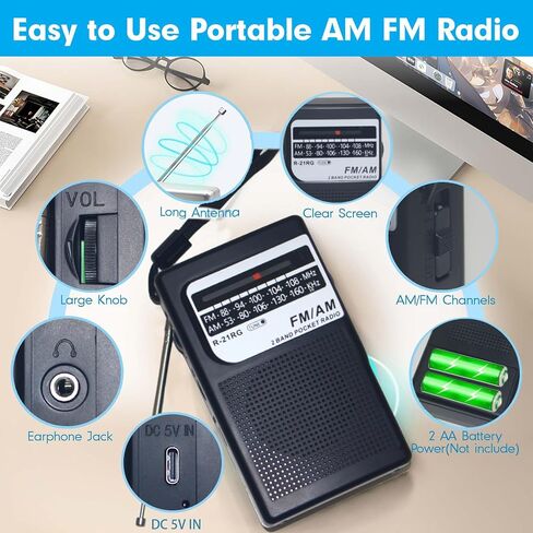 راديو محمول AM/FM مع مكبر صوت، تيار متردد أو بطارية AM FM يعمل بالطاقة للسفر مع مقبس سماعة رأس 3.5 ملم وموالف التردد، وهوائي تلسكوبي in Saudi Arabia