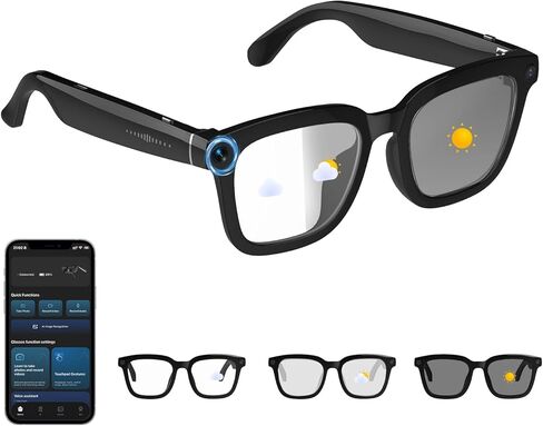 AI Smart Glasses with Camera, 8MP Camera Glasses for Men & Women, 4K HD Video Recording Glasses with AI Assistant, Object Recognition, Color-Change Lenses, Bluetooth Sunglasses for Travel/Vlog/Work in Saudi Arabia