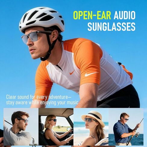 Smart Glasses, Open-Ear Audio Bluetooth Sunglasses | UV400 Polarized Lenses, Bluetooth 5.3, 8H Playtime | Adjustable Silicone Nose Pads, Hands-Free Call for Sports Driving Cycling | Men & Women in Saudi Arabia