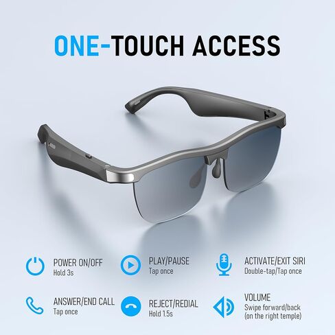 Smart Glasses, Open-Ear Audio Bluetooth Sunglasses | UV400 Polarized Lenses, Bluetooth 5.3, 8H Playtime | Adjustable Silicone Nose Pads, Hands-Free Call for Sports Driving Cycling | Men & Women in Saudi Arabia