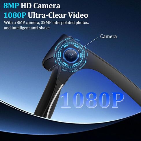 AI Smart Glasses with Camera, 8MPW Anti-Shake Bluetooth Camera Glasses, 1080P Video Recording Dual Mic Noise Reduction, Real Time Translation&Simultaneous Interpretation, 290mAh Capacity(W630) in Saudi Arabia