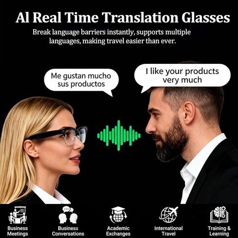 AI Smart Glasses with Camera, 8MPW Anti-Shake Bluetooth Camera Glasses, 1080P Video Recording Dual Mic Noise Reduction, Real Time Translation&Simultaneous Interpretation, 290mAh Capacity(W630) in Saudi Arabia