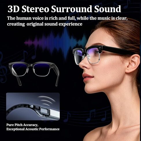 AI Smart Glasses with Camera, 8MPW Anti-Shake Bluetooth Camera Glasses, 1080P Video Recording Dual Mic Noise Reduction, Real Time Translation&Simultaneous Interpretation, 290mAh Capacity(W630) in Saudi Arabia