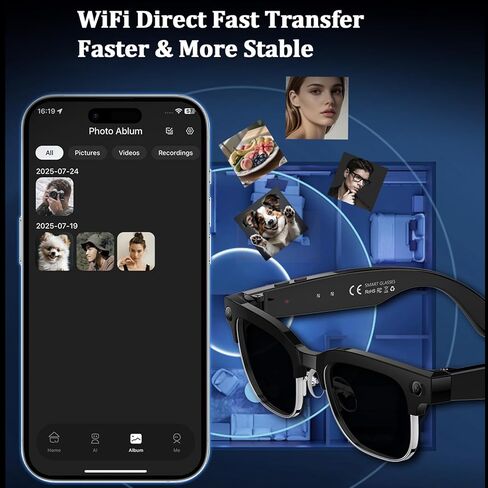 AI Smart Glasses with Camera, 8MPW Anti-Shake Bluetooth Camera Glasses, 1080P Video Recording Dual Mic Noise Reduction, Real Time Translation&Simultaneous Interpretation, 290mAh Capacity(W630) in Saudi Arabia