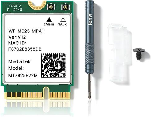MT7925 WiFi 7 Card BE6500, M.2 2230 Wireless Network Card, Bluetooth 5.4, Tri-Band 6G/5G/2.4GHz, 802.11be OFDMA, Compatible with Intel/AMD, Windows 11/10 64-Bit in Saudi Arabia