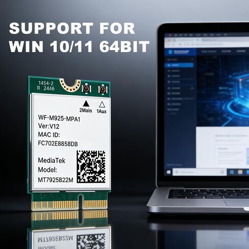MT7925 WiFi 7 Card BE6500, M.2 2230 Wireless Network Card, Bluetooth 5.4, Tri-Band 6G/5G/2.4GHz, 802.11be OFDMA, Compatible with Intel/AMD, Windows 11/10 64-Bit in Saudi Arabia