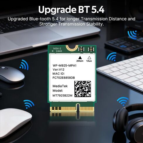 MT7925 WiFi 7 Card BE6500, M.2 2230 Wireless Network Card, Bluetooth 5.4, Tri-Band 6G/5G/2.4GHz, 802.11be OFDMA, Compatible with Intel/AMD, Windows 11/10 64-Bit in Saudi Arabia