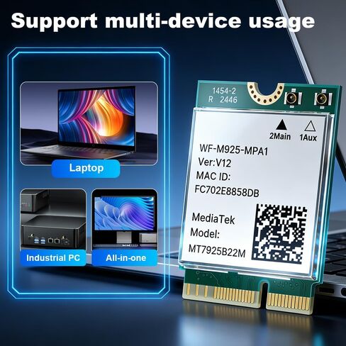 MT7925 WiFi 7 Card BE6500, M.2 2230 Wireless Network Card, Bluetooth 5.4, Tri-Band 6G/5G/2.4GHz, 802.11be OFDMA, Compatible with Intel/AMD, Windows 11/10 64-Bit in Saudi Arabia