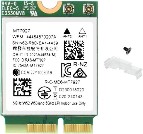 MT7927 WiFi 7 Card Tri-Band 802.11be محول لاسلكي، 2.4/5/6 جيجا هرتز مع بلوتوث 5.4 MU-MIMO، WPA3، M.2 Key E لأجهزة الكمبيوتر المحمول التي تعمل بنظام Windows 11، متوافق مع اللوحة الأم Intel وAMD in Kuwait