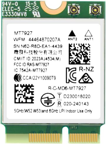 MT7927 WiFi 7 Card Tri-Band 802.11be محول لاسلكي، 2.4/5/6 جيجا هرتز مع بلوتوث 5.4 MU-MIMO، WPA3، M.2 Key E لأجهزة الكمبيوتر المحمول التي تعمل بنظام Windows 11، متوافق مع اللوحة الأم Intel وAMD in Kuwait