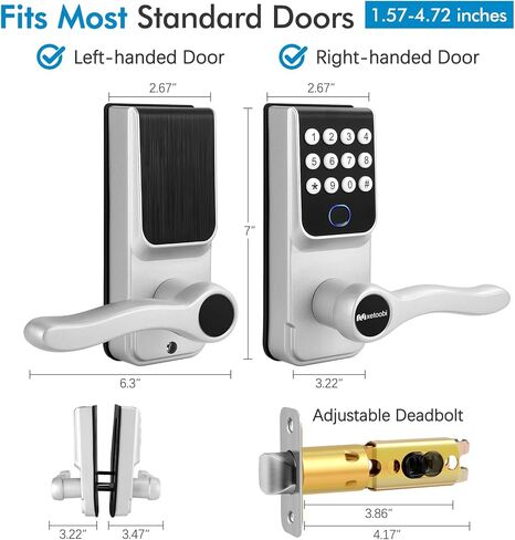 Keypad Smart Lock with Handle for Front Door, 5-in-1 Control by Fingerprint/Password/APP/E-Key/Key, Simple and Reliable, 12 Months Battery Life, Easy Installation (MT-B16-S) in Saudi Arabia