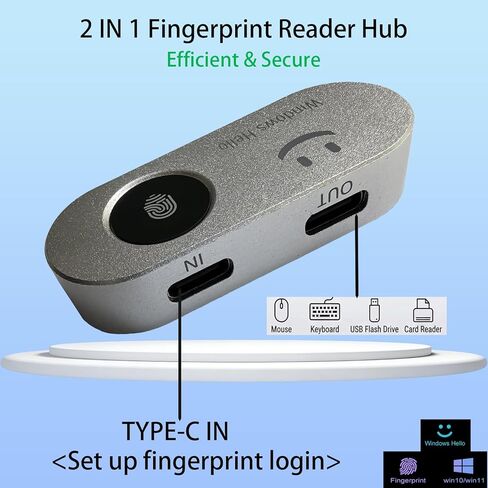 Portable USB Fingerprint Reader for Windows 10/11 PC and Laptops, Windows Hello Biometric Scanner, 360° Touch, Fast Login (<1 Second), Type-C Fingerprint Reader with Security Key. in Saudi Arabia