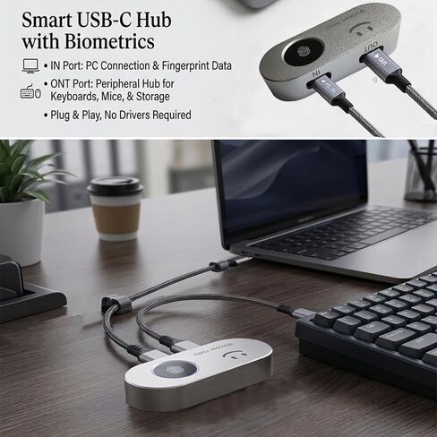 Portable USB Fingerprint Reader for Windows 10/11 PC and Laptops, Windows Hello Biometric Scanner, 360° Touch, Fast Login (<1 Second), Type-C Fingerprint Reader with Security Key. in Saudi Arabia