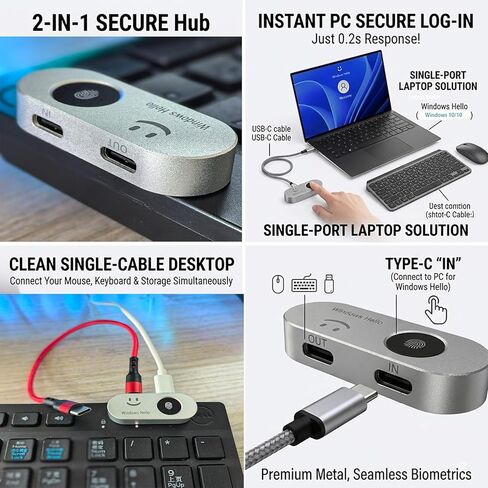 Portable USB Fingerprint Reader for Windows 10/11 PC and Laptops, Windows Hello Biometric Scanner, 360° Touch, Fast Login (<1 Second), Type-C Fingerprint Reader with Security Key. in Saudi Arabia