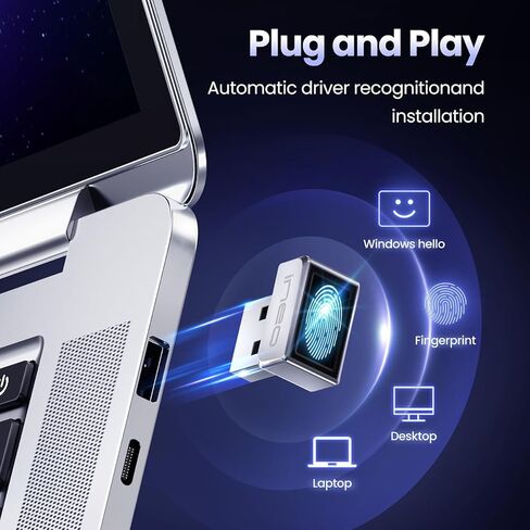 قارئ بصمات الأصابع USB من ineo لنظام Windows Hello، مفتاح أمان مدمج للتوصيل والتشغيل، فضي [FP01] in Kuwait