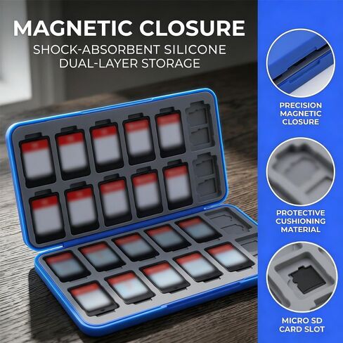 Switch Game Case Holder for Switch 2 Cartridge Case with 24 Game Card Slots & 48 Micro SD Card Slots, Hard Shell, Silicone Lining Blue in Saudi Arabia