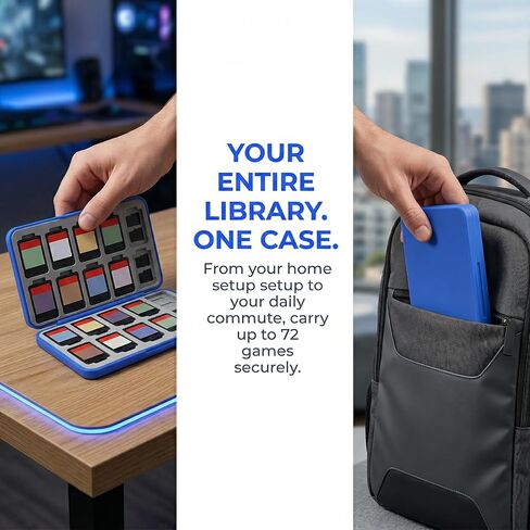 Switch Game Case Holder for Switch 2 Cartridge Case with 24 Game Card Slots & 48 Micro SD Card Slots, Hard Shell, Silicone Lining Blue in Saudi Arabia