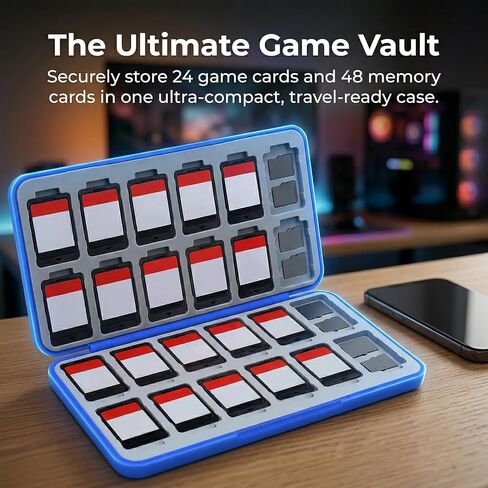 Switch Game Case Holder for Switch 2 Cartridge Case with 24 Game Card Slots & 48 Micro SD Card Slots, Hard Shell, Silicone Lining Blue in Saudi Arabia
