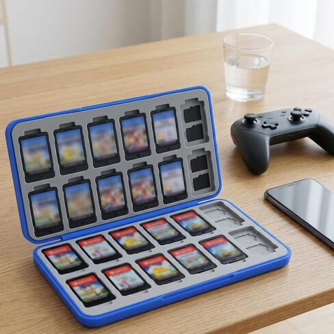 Switch Game Case Holder for Switch 2 Cartridge Case with 24 Game Card Slots & 48 Micro SD Card Slots, Hard Shell, Silicone Lining Blue in Saudi Arabia