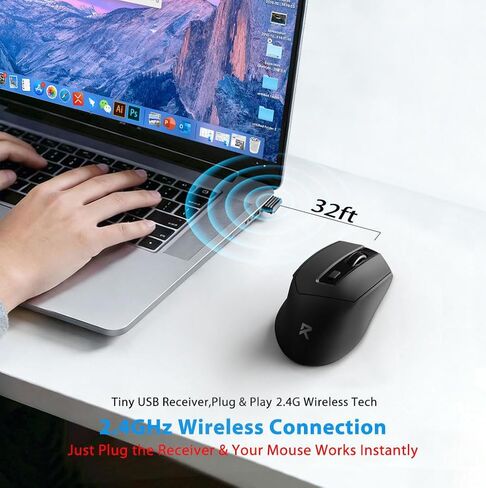 ماوس Redragon اللاسلكي، ماوس ضوئي مريح بسرعة 2.4 جيجا هرتز مع جهاز استقبال USB، عمر بطارية 18 شهرًا، 5 مستويات 4000 نقطة لكل بوصة، ماوس كمبيوتر بـ 6 أزرار للكمبيوتر المحمول، Windows، Mac، PC، Chromebook in Saudi Arabia