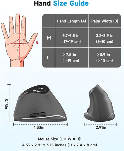 AOC 2.4GHz Ergonomic Mouse, Wireless Bluetooth Vertical Mouse for Work, 4800 DPI Optical Tracking, 5 Adjustable DPI, Quiet Clicks, RGB Light, Compatible with Computer, Laptop, PC, Mac, Desktop - Gray in Saudi Arabia