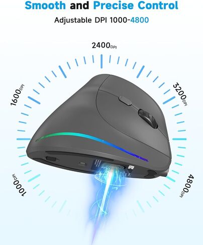AOC 2.4GHz Ergonomic Mouse, Wireless Bluetooth Vertical Mouse for Work, 4800 DPI Optical Tracking, 5 Adjustable DPI, Quiet Clicks, RGB Light, Compatible with Computer, Laptop, PC, Mac, Desktop - Gray in Saudi Arabia